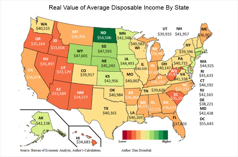 القيمة الحقيقية لمتوسط الدخل المتاح حسب الولاية